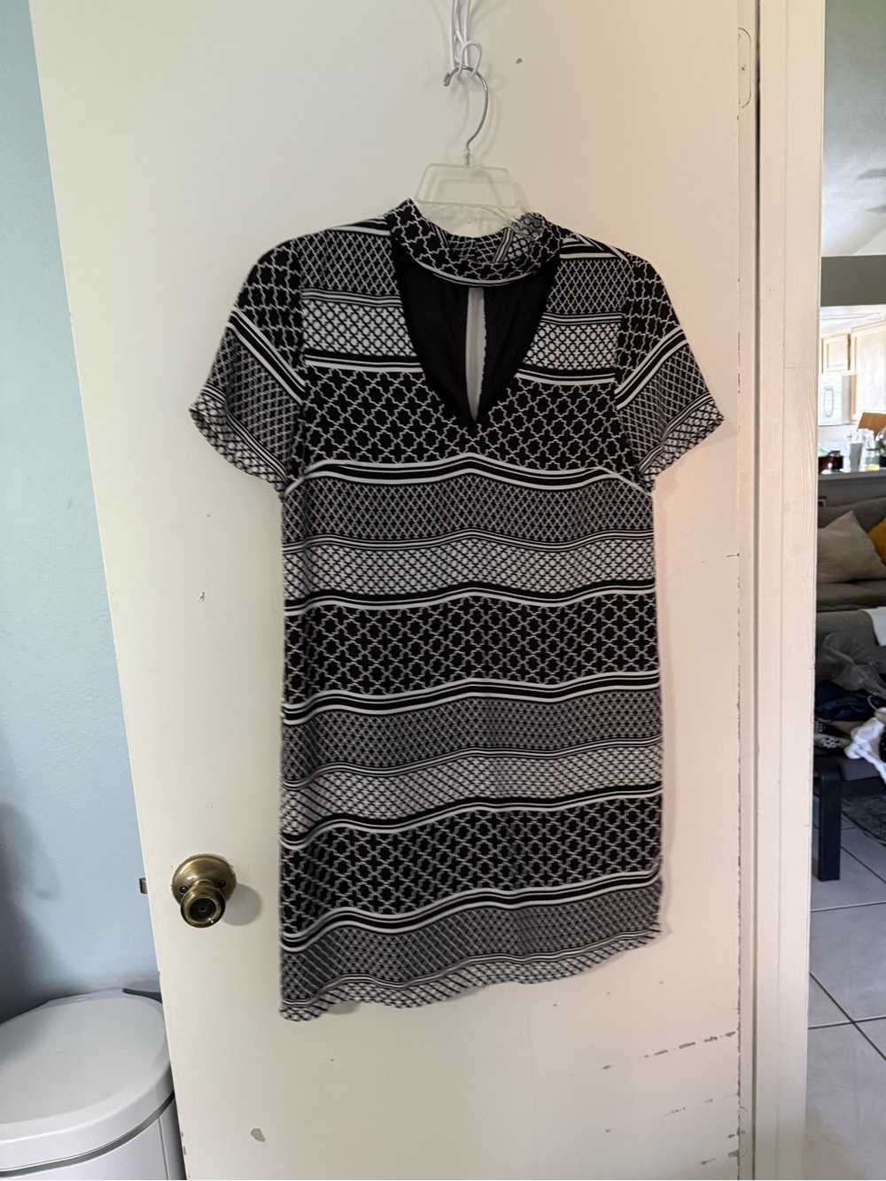 Black & White Mini Dress with Keyhole Neck